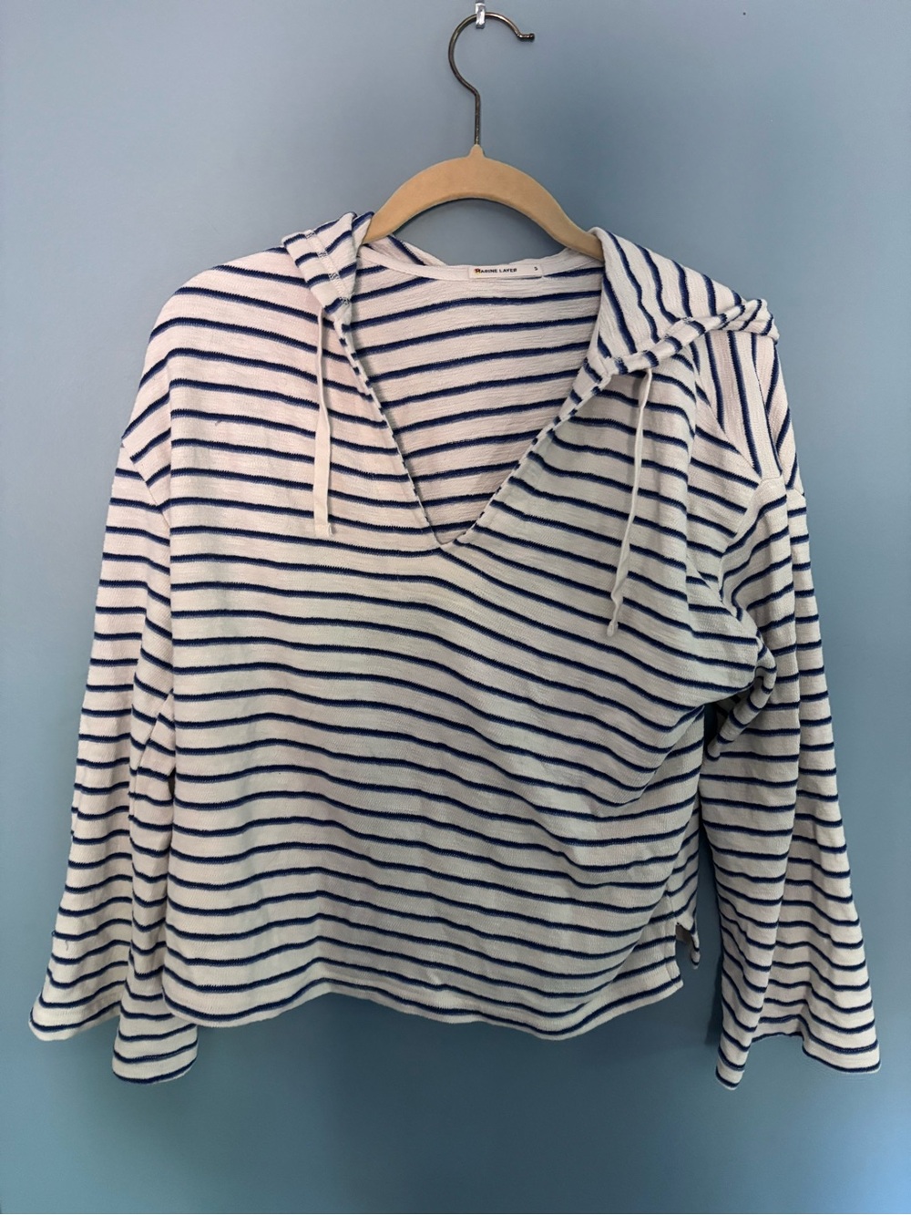 Marine Layer Striped Hooded Long-Sleeve Top - Blue & White